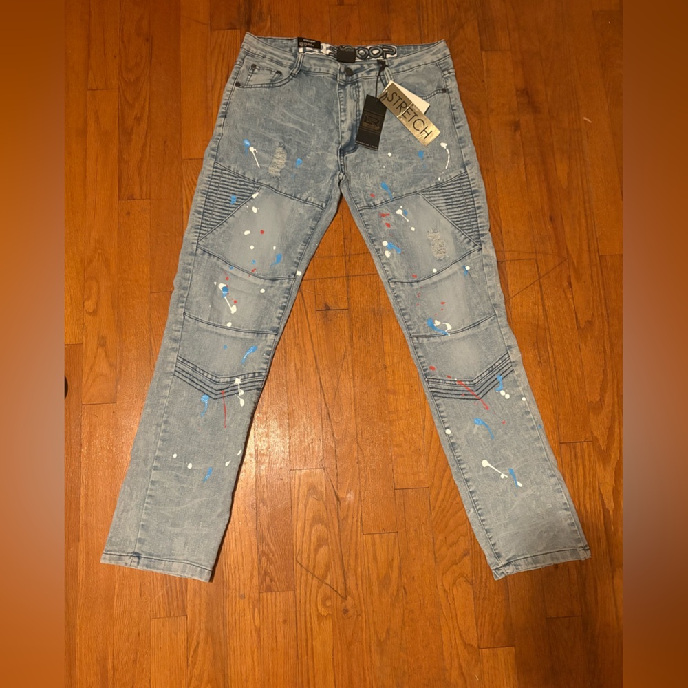 BOY SIZE 18- Light Blue Distressed Jeans with Paint Splatter